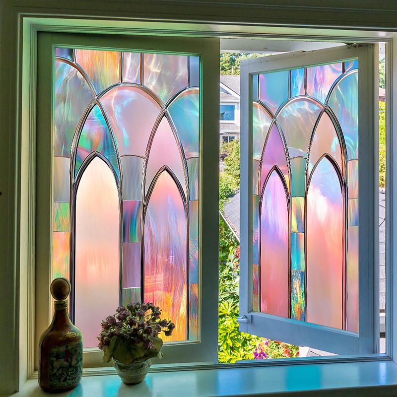 50x50cm Vintage Pattern PVC Patch Colorful Fan Shaped Film Durable Privacy Decor