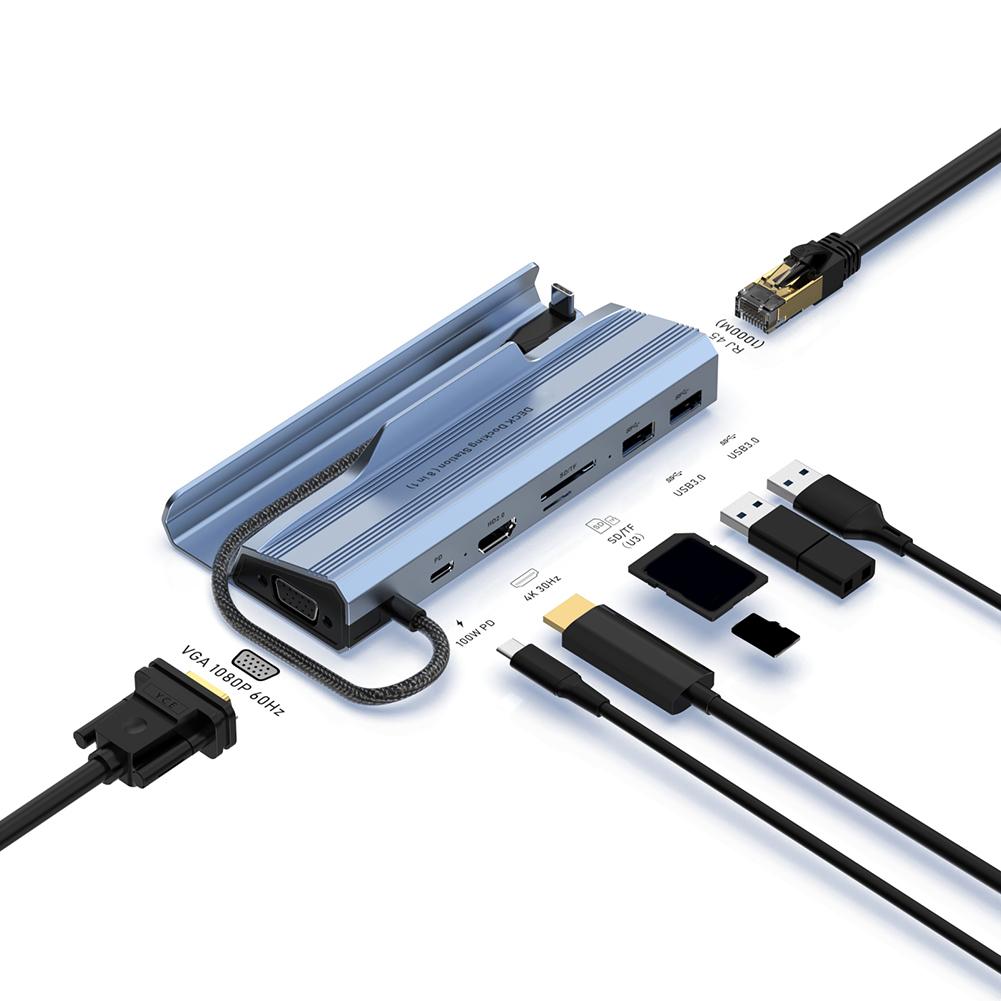For Steam Deck Dock Station 6/7/8 In 1 USB 3.0 HD 4K@60Hz RJ45 Gigabit Ethernet USB-C PD100W for ROG Ally Game Console HUB Dock
