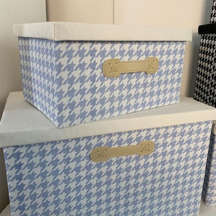 Stylish Houndstooth Pattern Foldable Storage Container Fabric Foldable Box for Space Organization In Vehicle Homes
