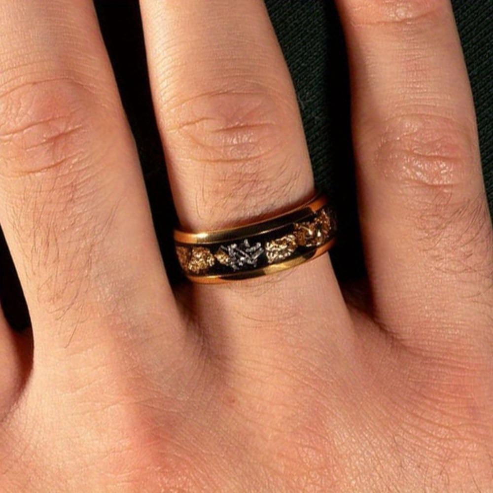8MM Gold Color Men Stainless Steel Rings Gold Foil Inlay Engagement Wedding Band Jewelry Unique Steel Ring For Gift