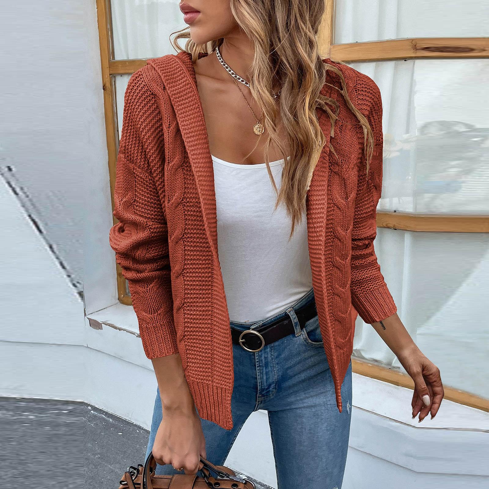 

Женское темпераментное элегантное однотонное пальто-свитер с капюшоном S киноварь