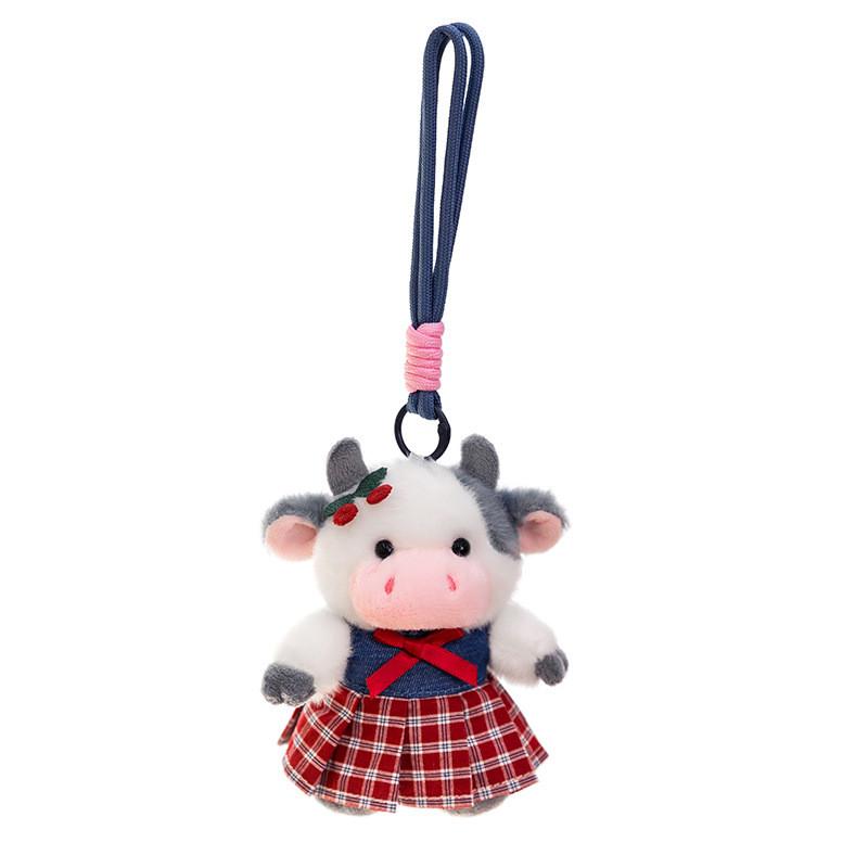 Cartoon Plush Cow Pendant With Short Pile Fabric For Bag And Key Decor