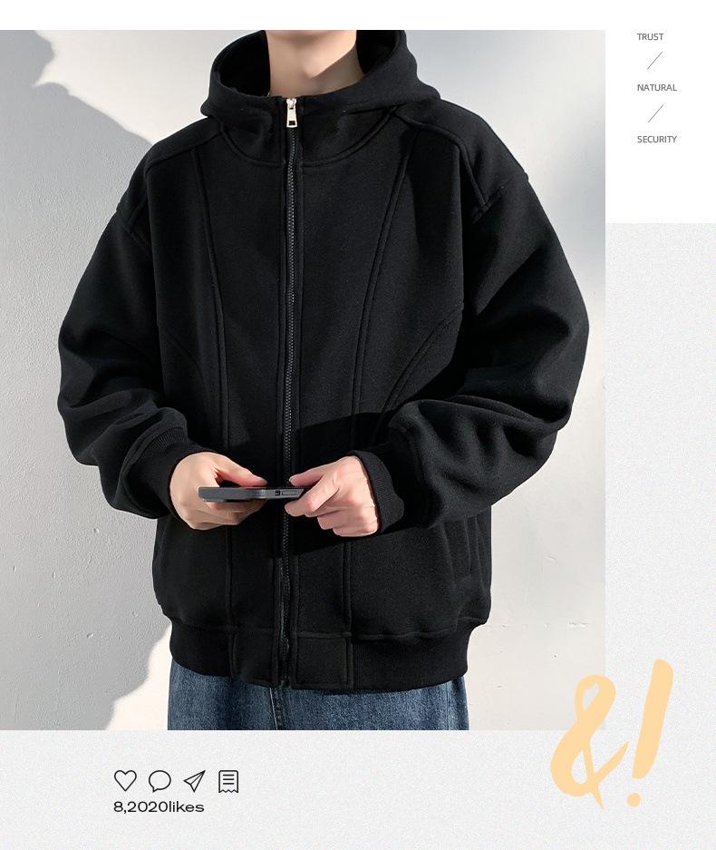 Men's Autumn/Winter 2025 Fleece-Lined Hooded Cardigan Sweatshirt, Heavyweight Casual Jacket for Teen Boys.