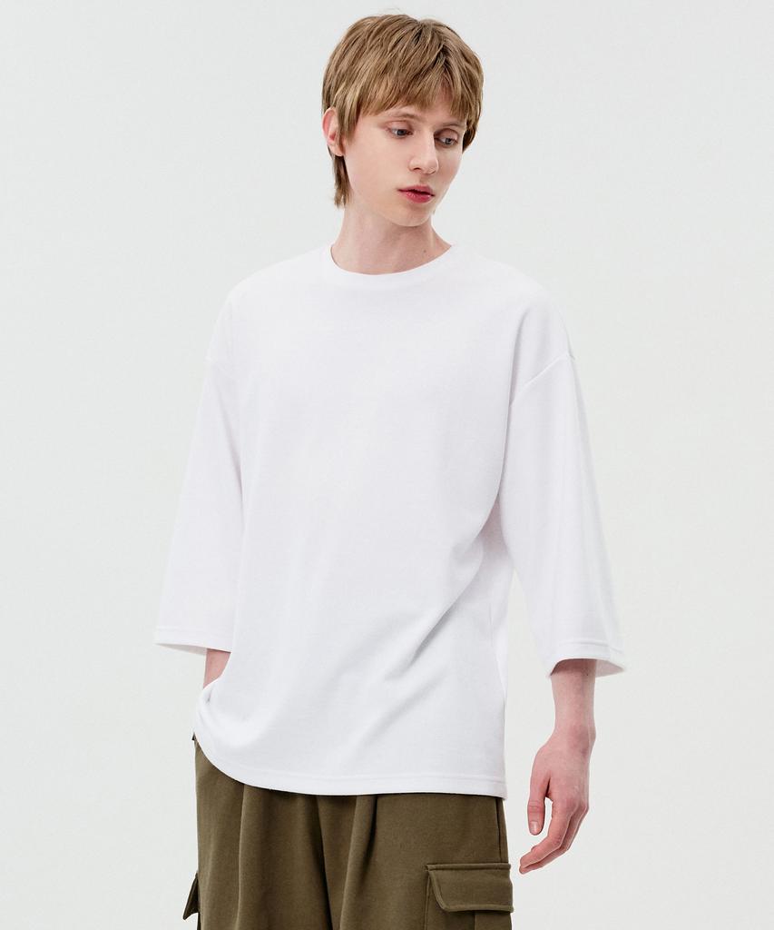 TOPBOY Premium Cotton Oversized Crew Neck 3/4 Sleeve T-Shirt White