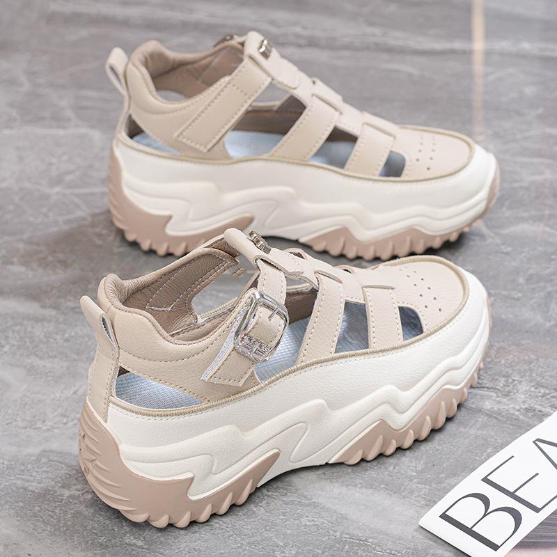 Platform dad shoes sandals 2025 summer new hollow inner height increase casual shoes muffin small Roman sandals