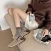 Striped Cotton Crew Socks with Cute Panda Embroidery for Women and Teens Korean Preppy Student Middle Tube Socks Hosiery