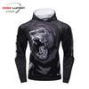 Mens Slim Fit Hooded Gym Workout Top Digital Print Long Sleeve Athletic Shirt Fitness Running Training