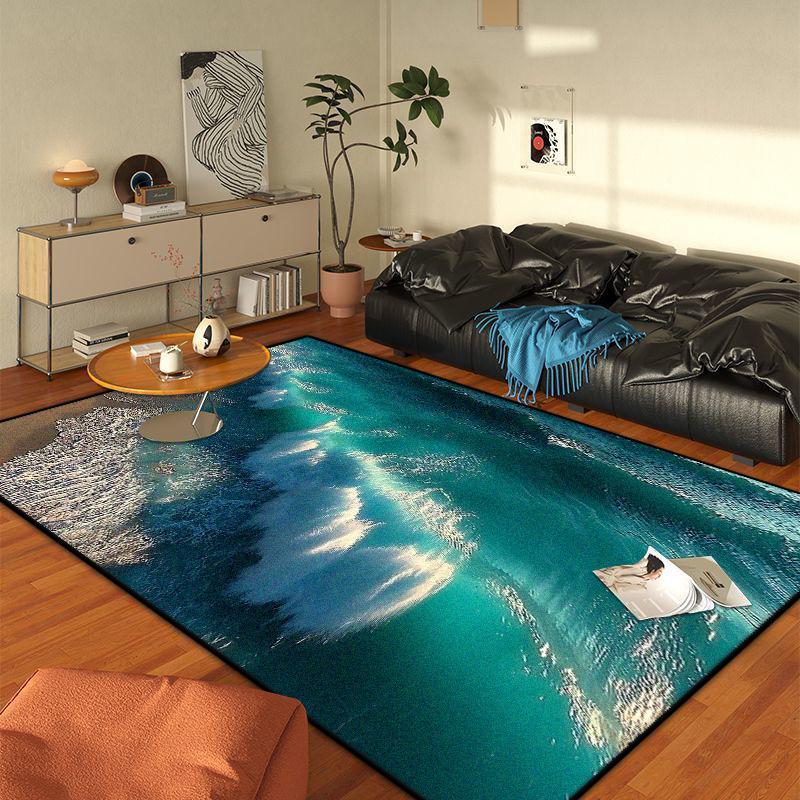 Modern 3D Style Beach Pattern Large Living Room Rug Non-slip Easy Cleaning Dining Room Decor Carpet Soft Sofa Table Mat Flannel