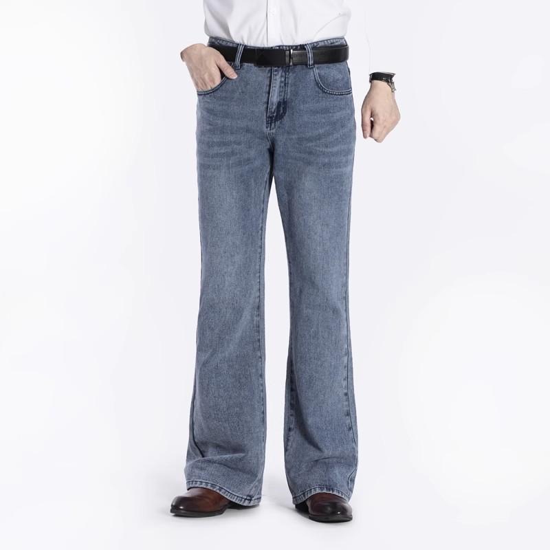 Men's Denim Flared Jeans Men's Mid Rise Stretch Light Blue Jeans