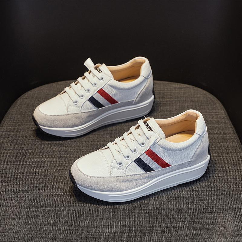 Forrest Gump shoes women's new color matching leather thick-soled versatile soft-soled sports and leisure shoes