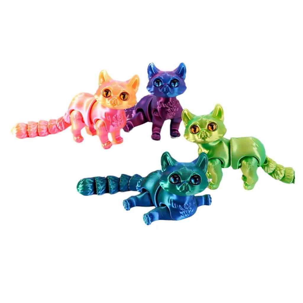6.3/4.72 Inch 3D Printed Cute Cats Movable Joint Fidget Toys Stress Relief Decompression Desktop Ornament Kid Toy for Kids Gift
