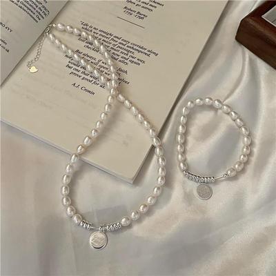 Women's Silver 925 Pearl Lucky Pendant Necklace Bracelet