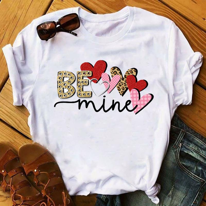 Summer 2025 Fashion Leopard Flower Sweet Love You Lady Ladies Womens Tee T-Shirt Graphic Female Valentine's Day Top T Shirt Gift