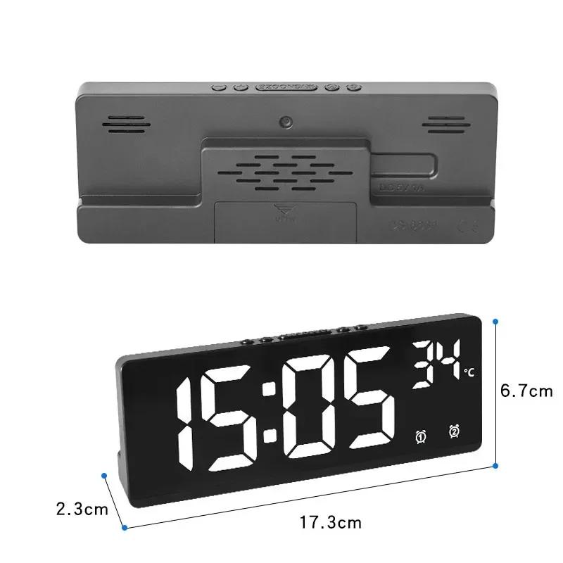 Voice Control Digital Alarm Clock Temperature Dual Alarm Snooze Desktop Table Clock Night Mode 12/24H LED Clock Watch Desk