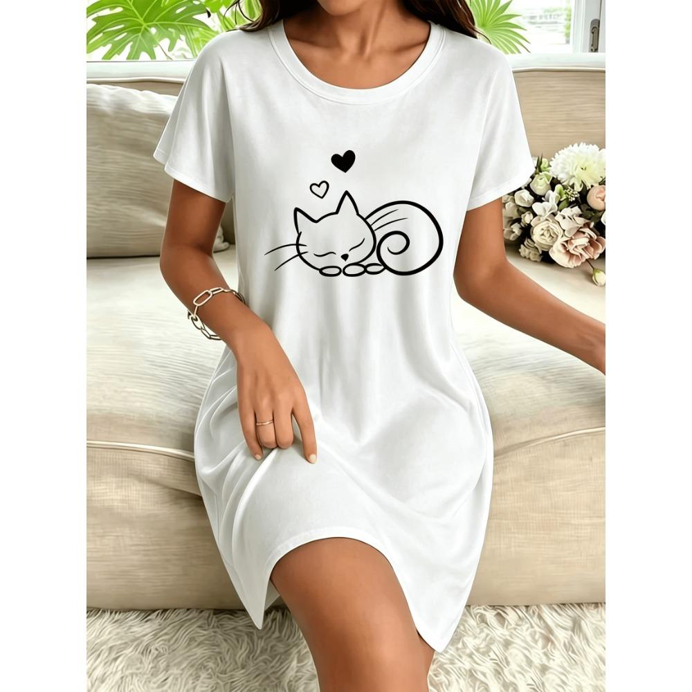 Korean-style Minimalist Casual Cute Sleeping Cat Print Women's Short