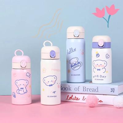 Kreslený medvěd Izolovaná láhev na vodu 304 Nerezová ocel 450ML Studenti Termoska Nepropustná Velká kapacita