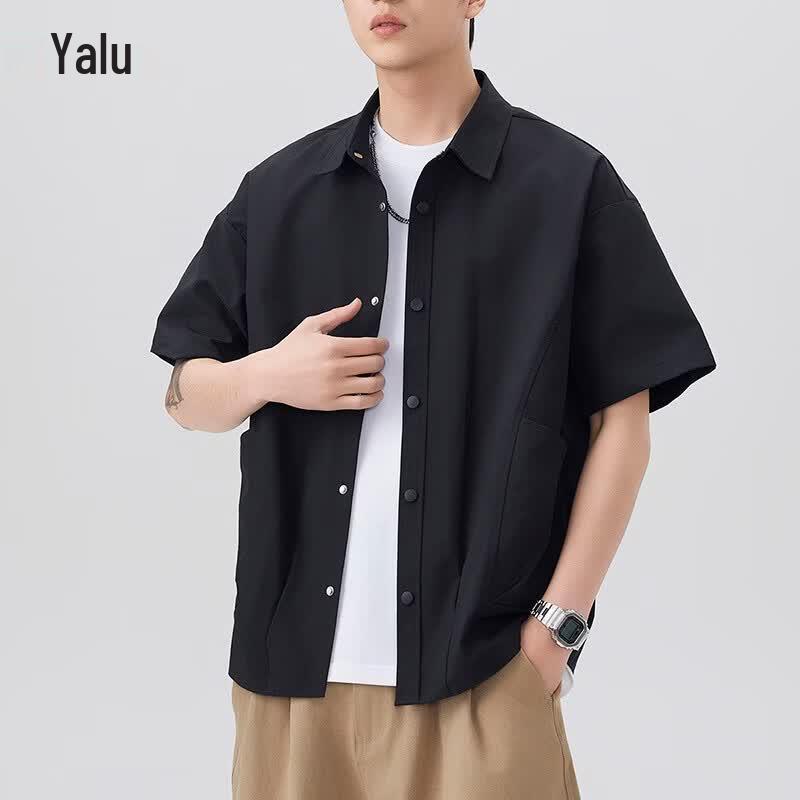 Yalu Men s Summer Casual Short Sleeve Lapel Shirt M