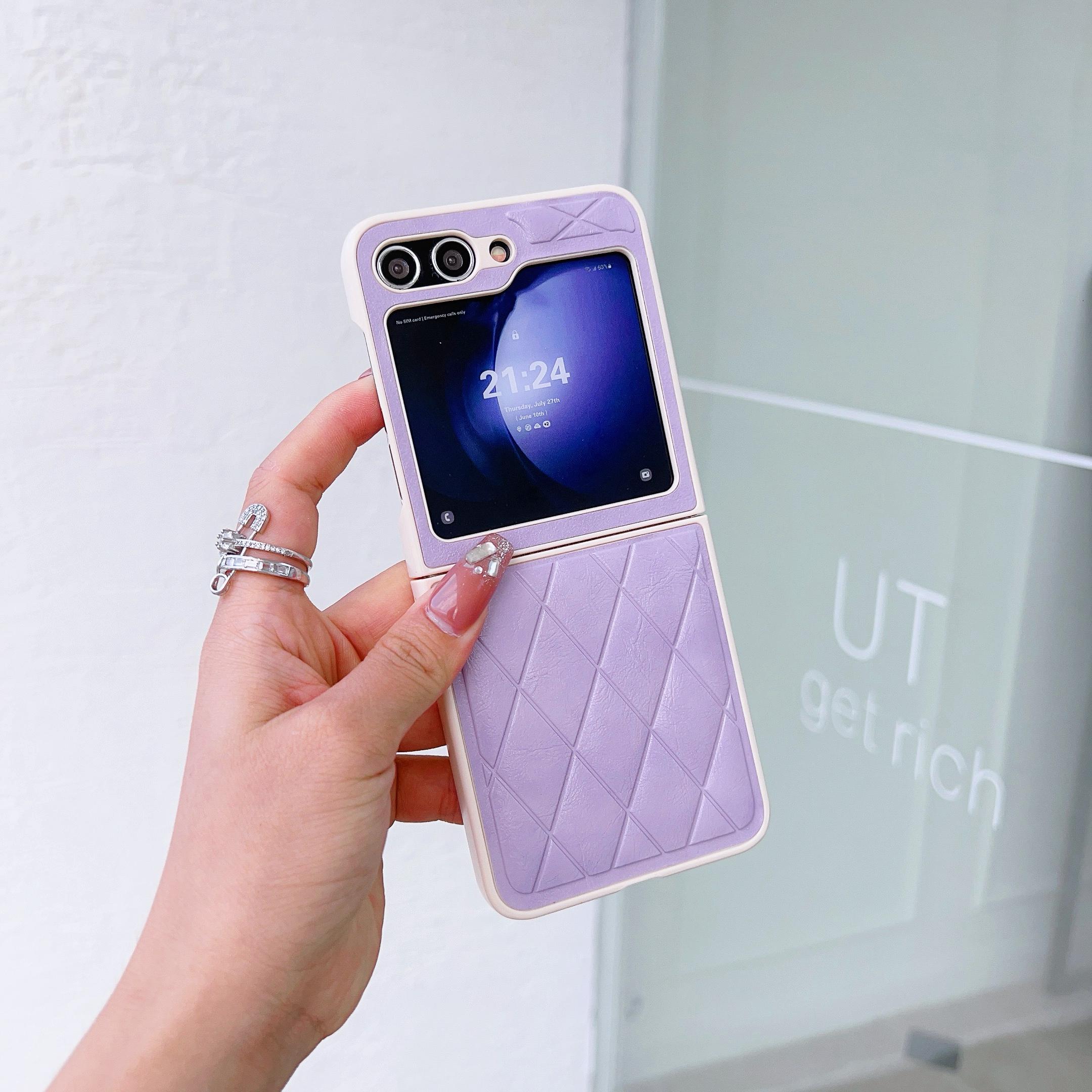 

For Samsung Galaxy Z Flip7 FE 5G/Z Flip6 5G Case Rhombus Pattern PU Leather Coated PC Two-Piece Phone Cover Purple