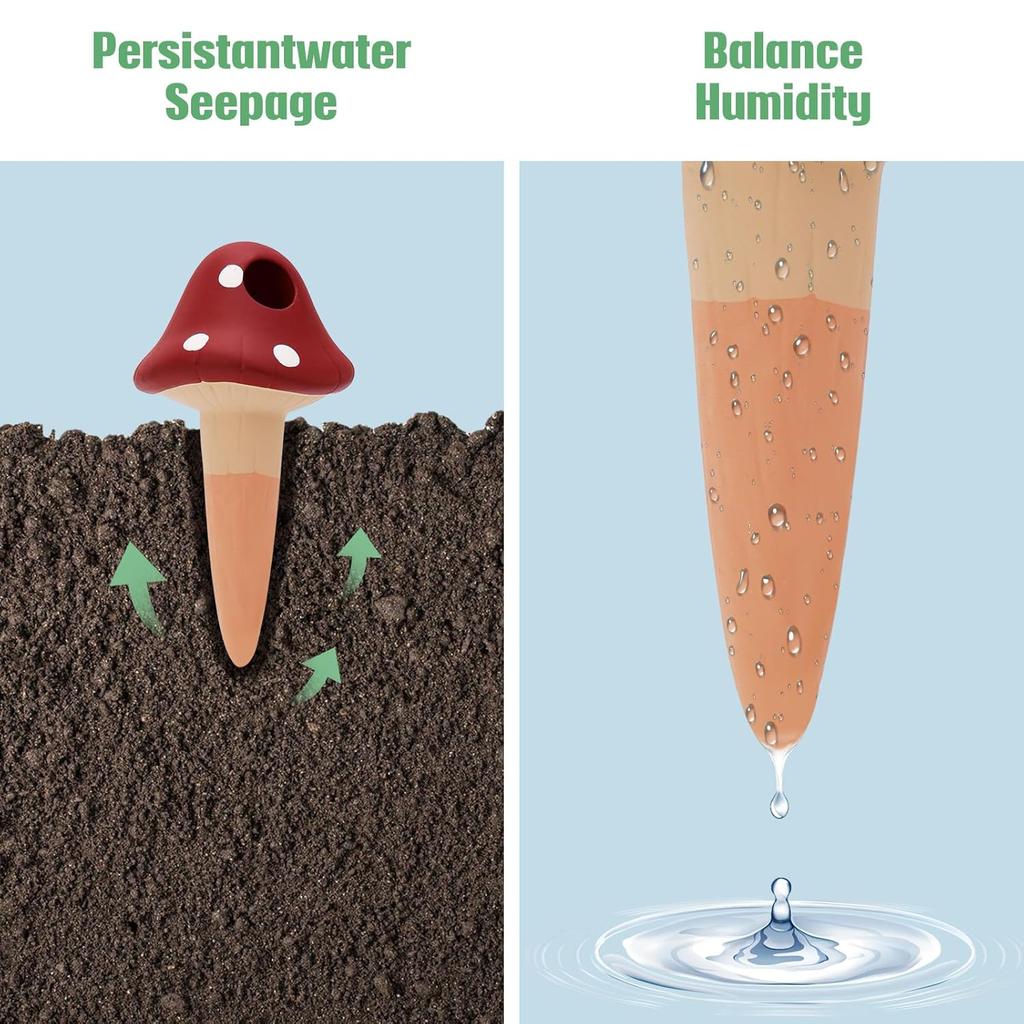 4PCS Terracotta Self Watering Stakes Mushroom Shape Self Watering Globes Plant Watering Stakes Drip Irrigation Watering Devices