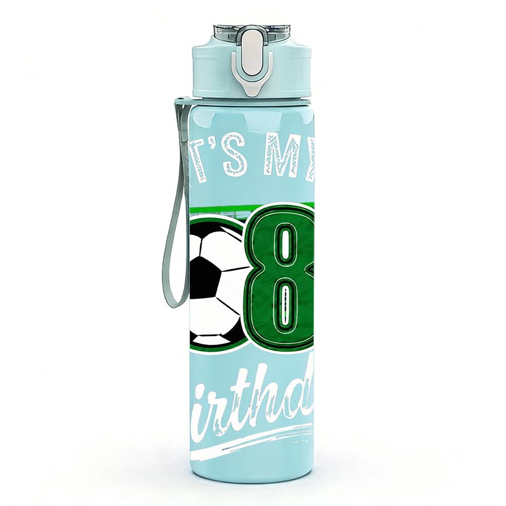 1PC Number Eight Soccer Birthday Mark 750ml Color Plastic Water Bottle Leakproof Flip Straw Lid For Sports Office Home Use