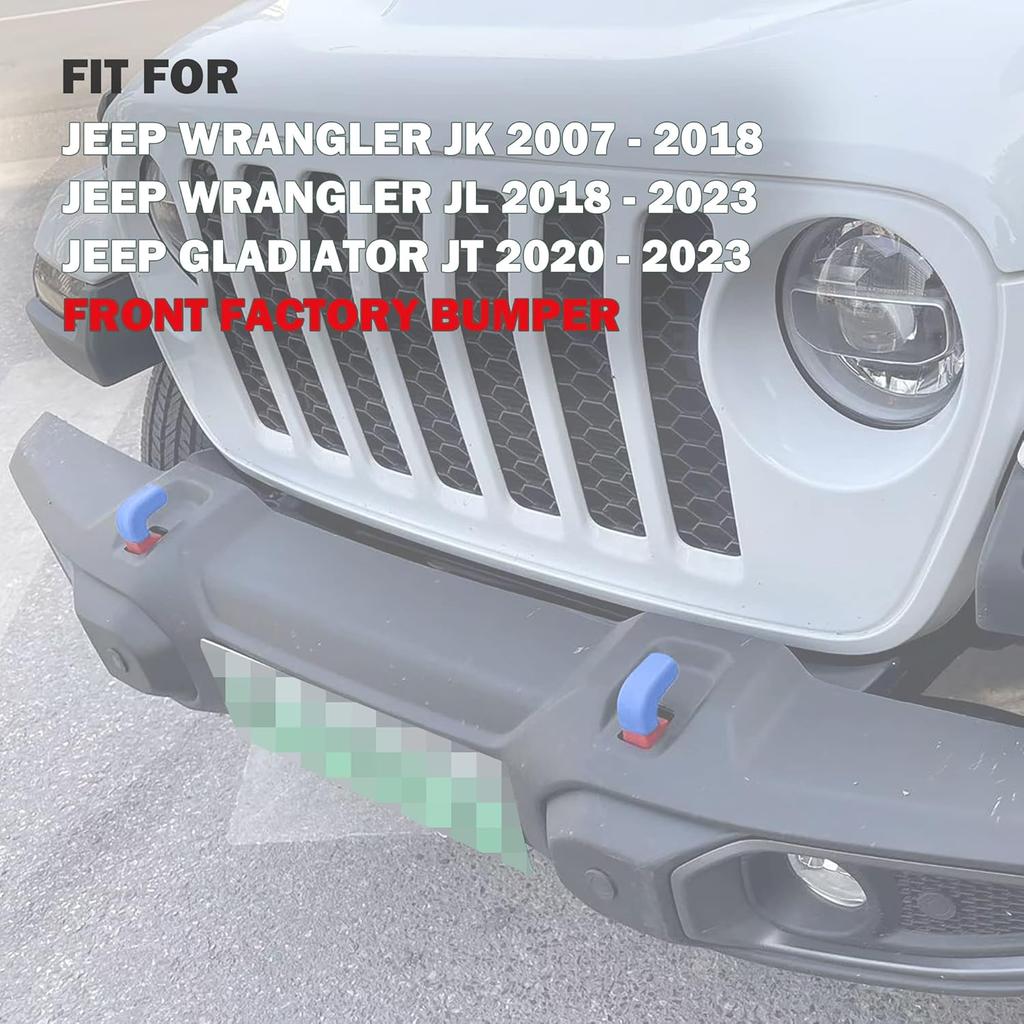 Blue Factory Bumper Tow Hook Covers Fit For Jeep Wrangler JK JL & Gladiator JT 2007- Front Bumper, Add Cushioned Grip To Tow Strap Recovery, Protect