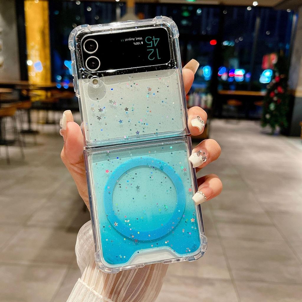 Samsung ZFlip7 Magnetic Mobile Phone Case for Zflip4 Epoxy Gradual Change Glitter Zfold6 Anti-drop Hard Protective Case