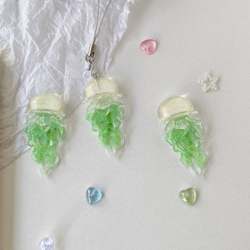 Creative Jelly Color Jellyfish Charm Keychain Y2K Beaded Pendant Phone Chain Car Hanging Decoration Bag Pendants Ornament Gifts