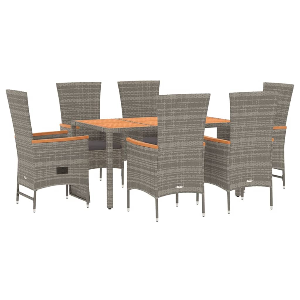Vidaxl 7-Cz. Garden Furniture Set With Cushions, Grey, PE Rattan