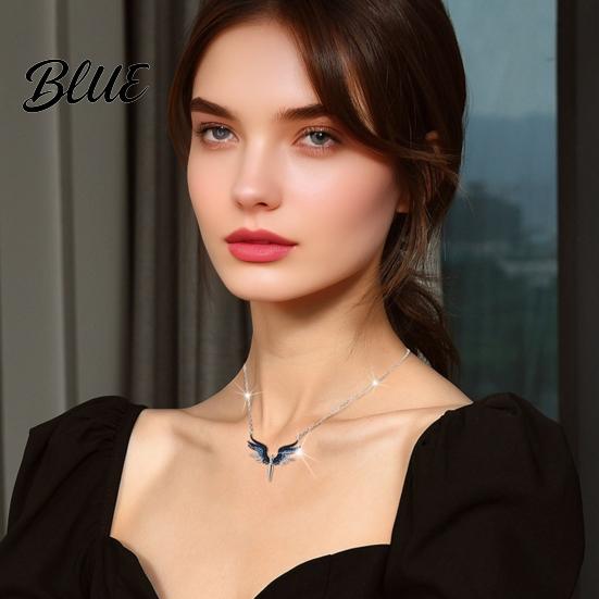 Fine Workmanship Necklace Women Rhinestones Angle Wing Shape Pendant Choker