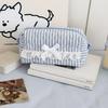 Cute Pink Striped Lace Makeup Pouch Aesthetic Ins Style Makeup Bag for Girls Teens Cosmetic Organizer Kawaii Pencil Case