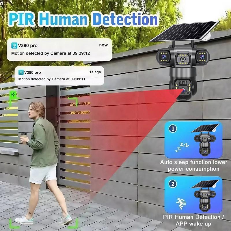 LS VISION Telecamera Solare 4G a 3 Obiettivi 15MP HD Sicurezza CCTV IP66 Impermeabile Visione Notturna Audio Bidirezionale Telecamera Tracciamento Mobile Telecamere IP V380