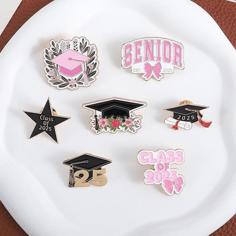 Graduation Season Enamel Pin Flower Bachelor's Hat Trencher Cap Brooches Lapel Badge Jewelry Souvenir Gifts For Students Friends