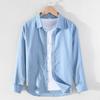 Vintage Men's Long-Sleeve Linen Shirt M-5XL Spring Summer Stand Collar Plain Color Single Breasted Streetwear