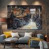 2D Flachdruck Motorrad Lenker Fotografie Hintergrund, Retro Biker Kneipen Szene für Party und Heimdekoration