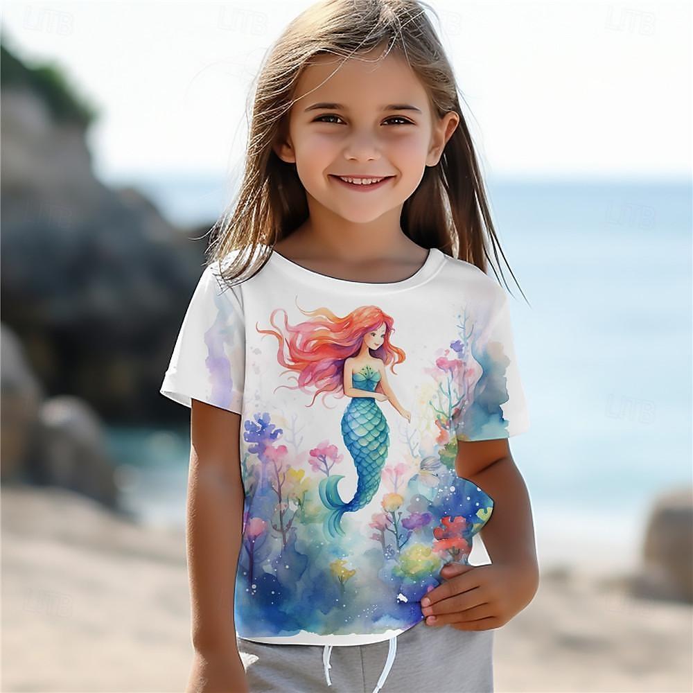 Mermaid 3d Print T Shirt For Girls Cute Girl T Shirts Kids Gift Tee Short Sleeve Casual Top Children's Clothing