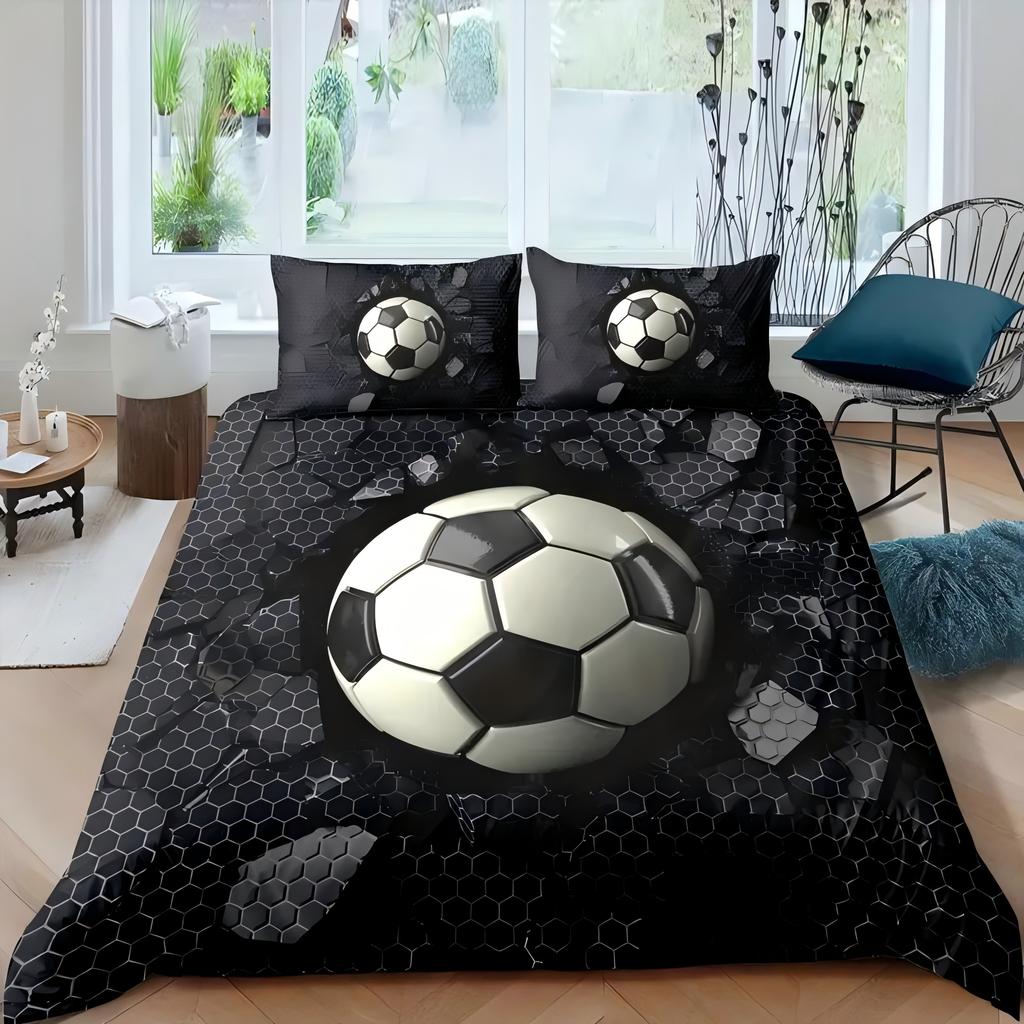 Football Impact Cementowa Ściana Sześciokątny Nadruk Zgnieciony Przez Uderzenie Kołdra Poliestrowa Wygodna Poszwa na Kołdrę w Stylu Efektów Wizualnych 3D