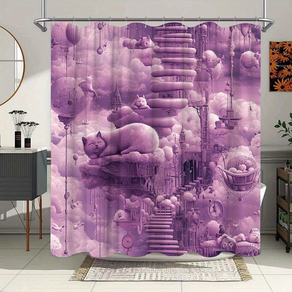 

Fantasy Purple Cats In Clouds Waterproof Mildew-Resistant Shower Curtain - Dreamy Design For A Magical Bathroom Dcor Experience W60H190(CM)-1 Pcs