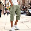 Men Drawstring Waist Multi Pocket Casual Capri Pants Loose Fit Knee Length Cargo Trousers for Outdoor Daily Wear
