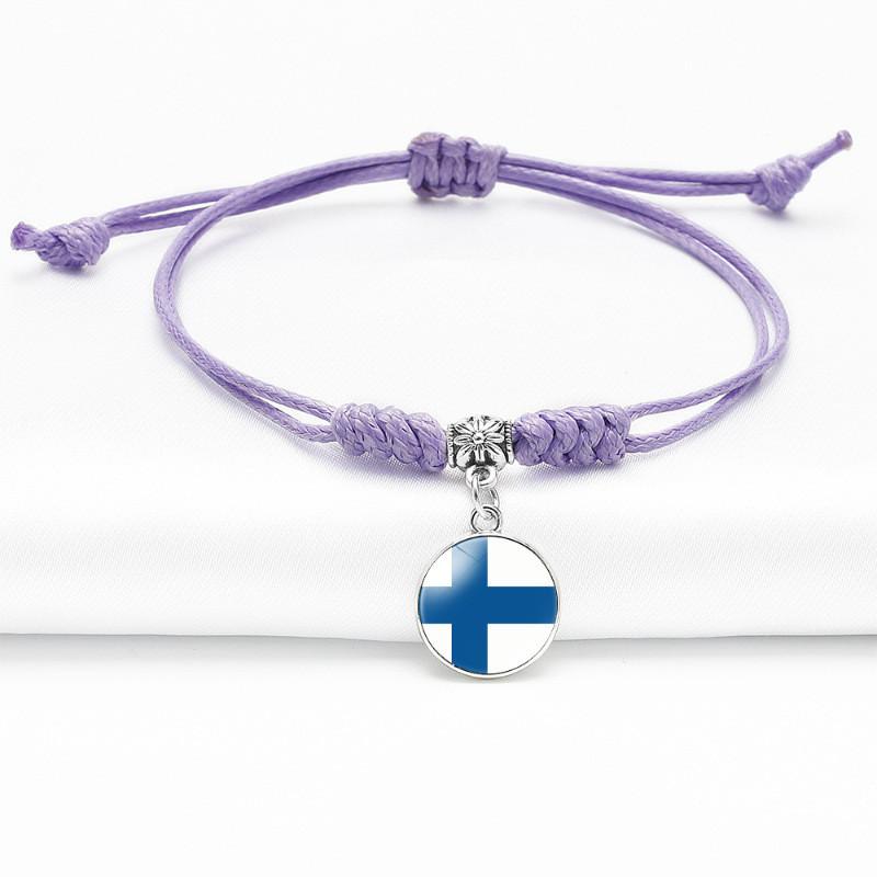 Purple Stylish Unisex Charm Bracelet With European Country Flags Length Adjustable