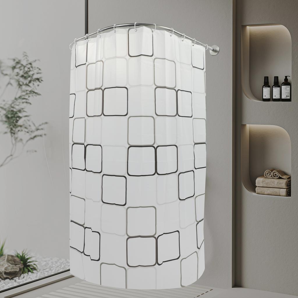 2.4m*1.8m Shower Curtain Rod Kit 0.9-1.3m Shower Curtain Rail U Shape W/ Curtain 80-130 Cm Shower Rail for Shower Curtain