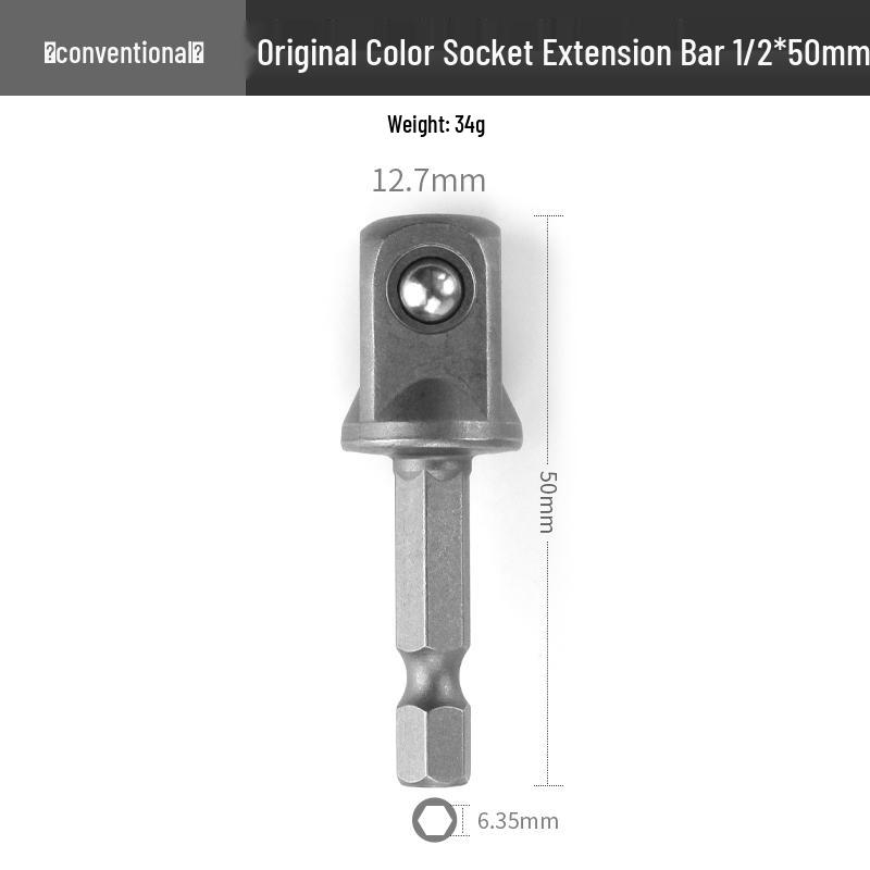 Electric Wrench Head Socket Adapter: Hex Shank to Square Drive Extension