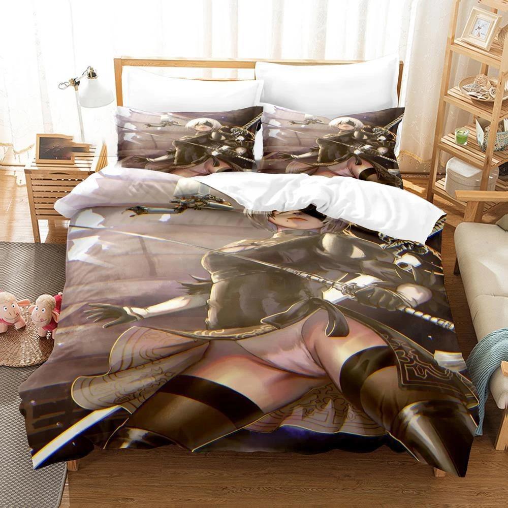 Game NieR Automata YoRHa No.2 Type B 2B Bedding Set Boys Girls Twin Queen Size Duvet Cover Pillowcase Bed Kids Adult