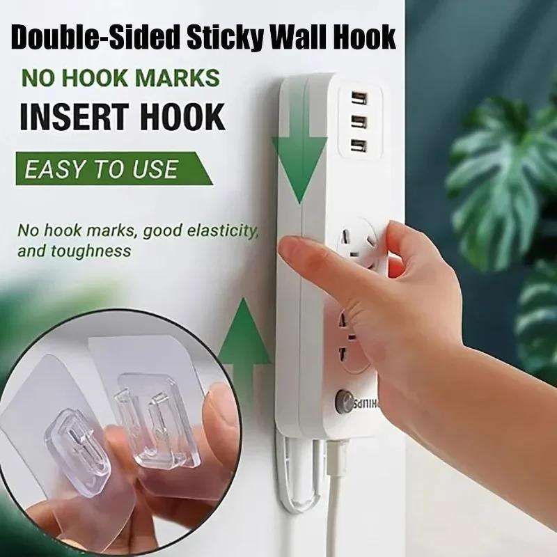 100/2PCS Double Sided Adhesive Wall Hooks Invisible Traceless Snap Hook Wall Storage Holder Bathroom Kitchen Bedroom Hook Kit