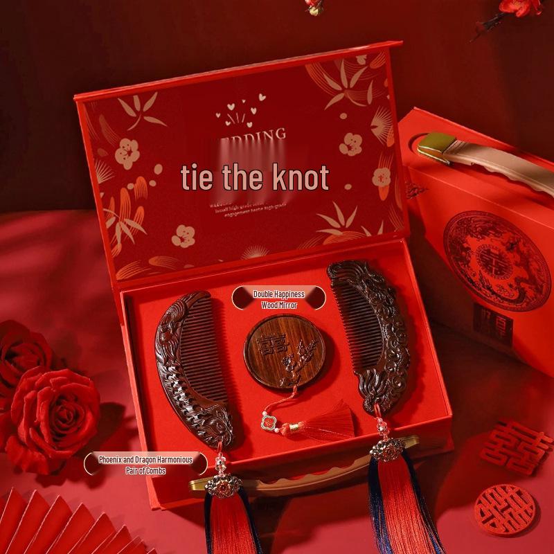 Elegant Sandalwood Comb Gift Set for Bride and Groom - Perfect for Engagement or Wedding