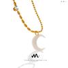 Korean-Style White Mother-of-Pearl Crescent Moon Zircon Pendant Necklace for Women - Fashionable, Versatile, Light Luxury Clavicle Chain