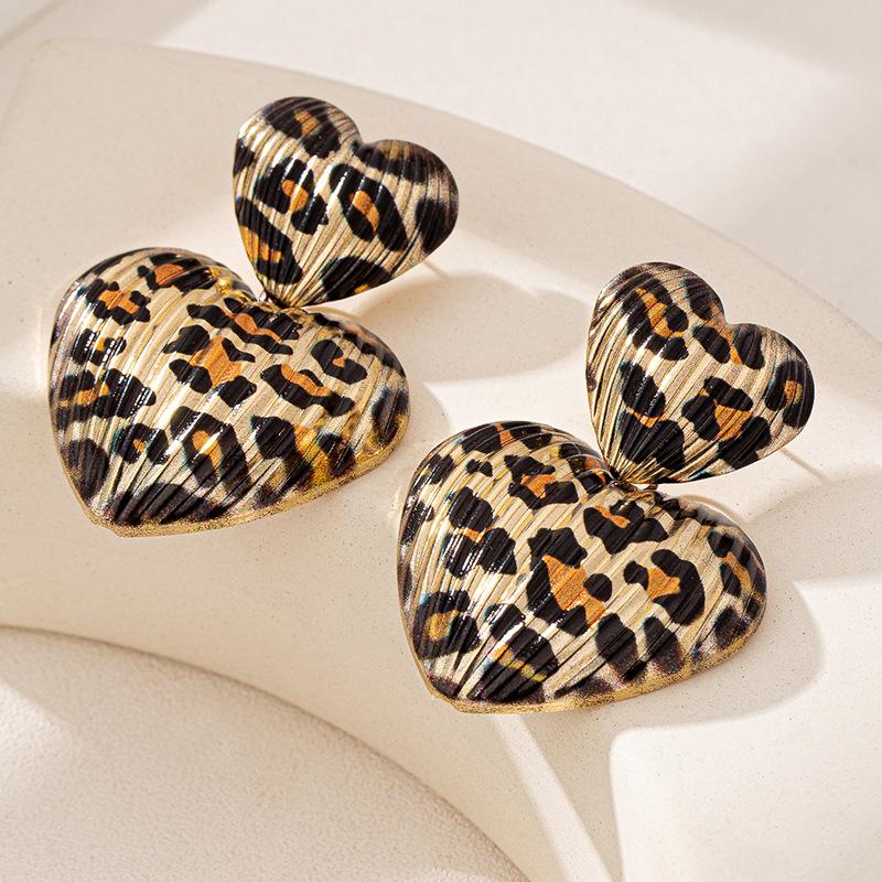 Fashion Metal heart leopard print earrings For Women