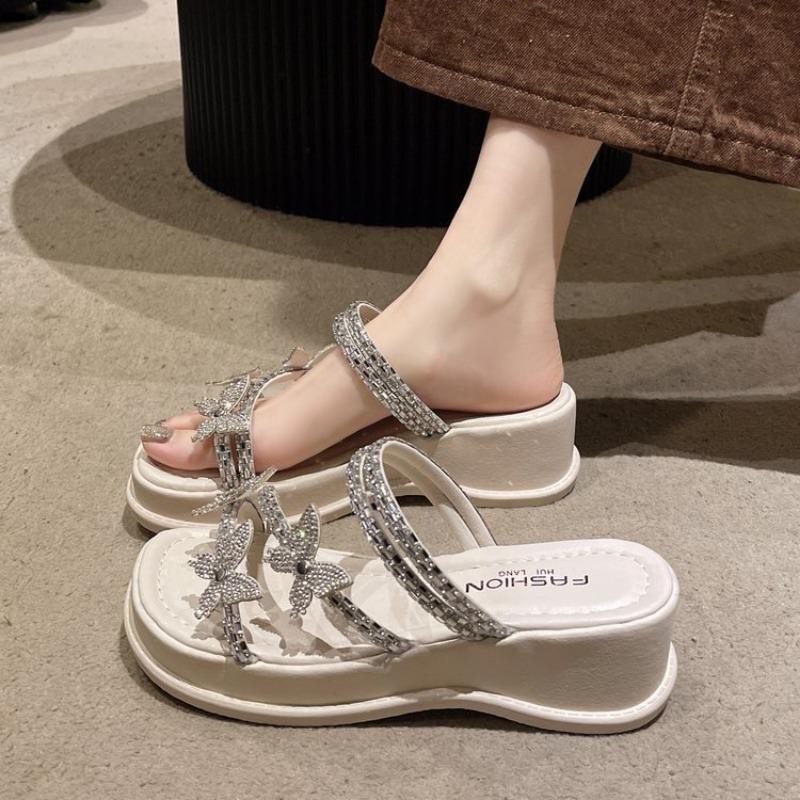 Fashion Butterfly Flat Heeled Sandals Women 2025 Summer Clip Toe Platform Slippers Woman Soft Thick Sole Flip-Flops Slides Women Shoes
