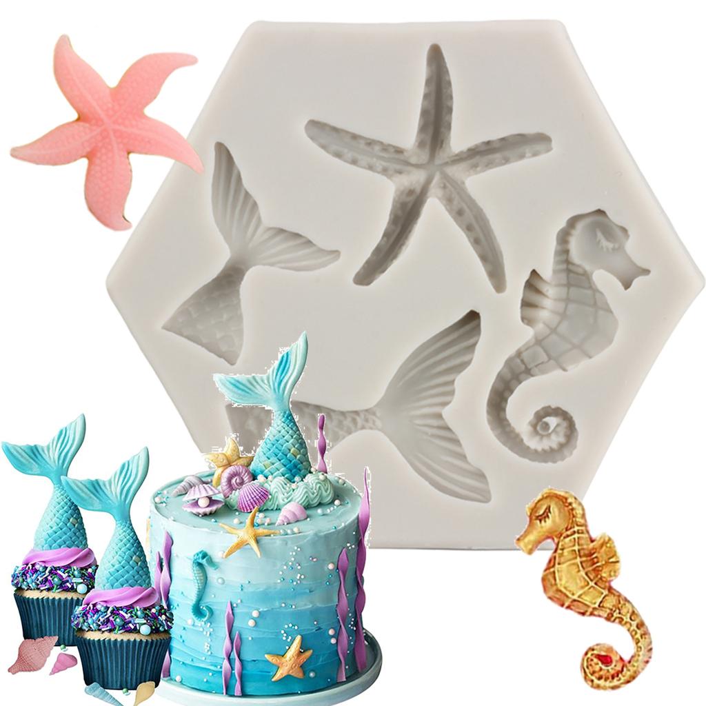 Mermaid Tail Silicone Mould Cake Decorating Tools Starfish Fondant Moulds Chocolate Gumpaste Mould Candy Resin Clay Moulds