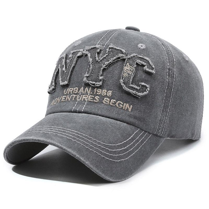Vintage washed NYC embroidered baseball cap men's and women's soft top curved brim sun hat fashionable outdoor breathable cap