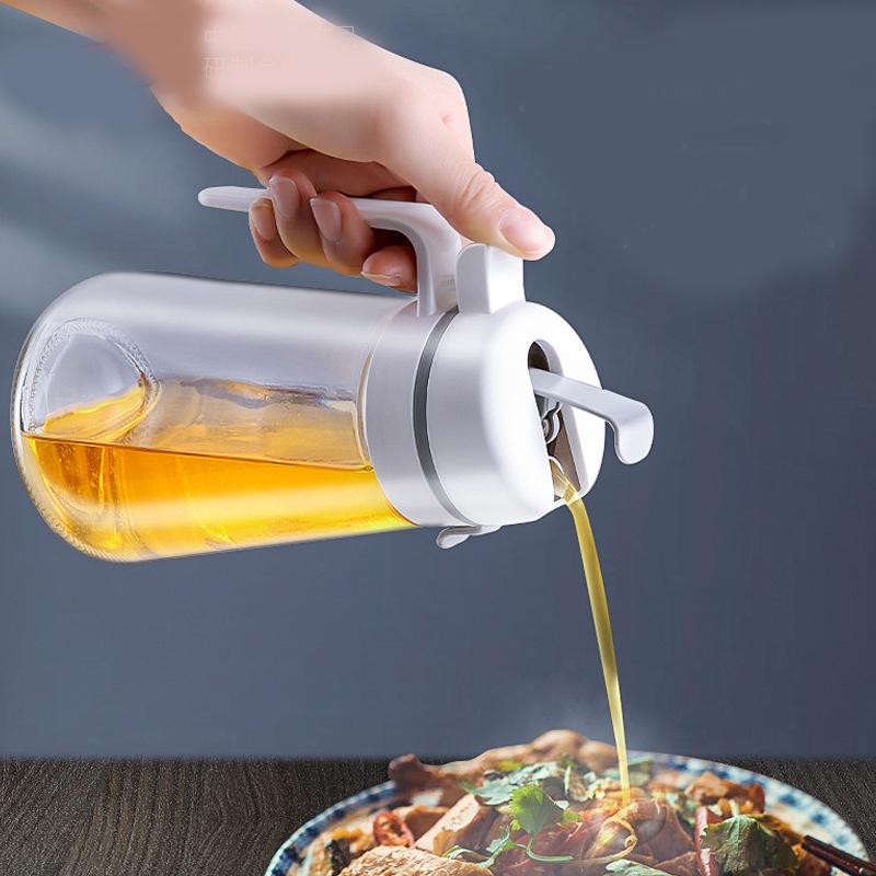 Butelka dozująca oliwę z oliwek, Butelka na olej z automatycznym otwieraniem, Szklany pojemnik kuchenny na sos sojowy, syrop do kawy - rozpylacz oleju do gotowania, szczelny
